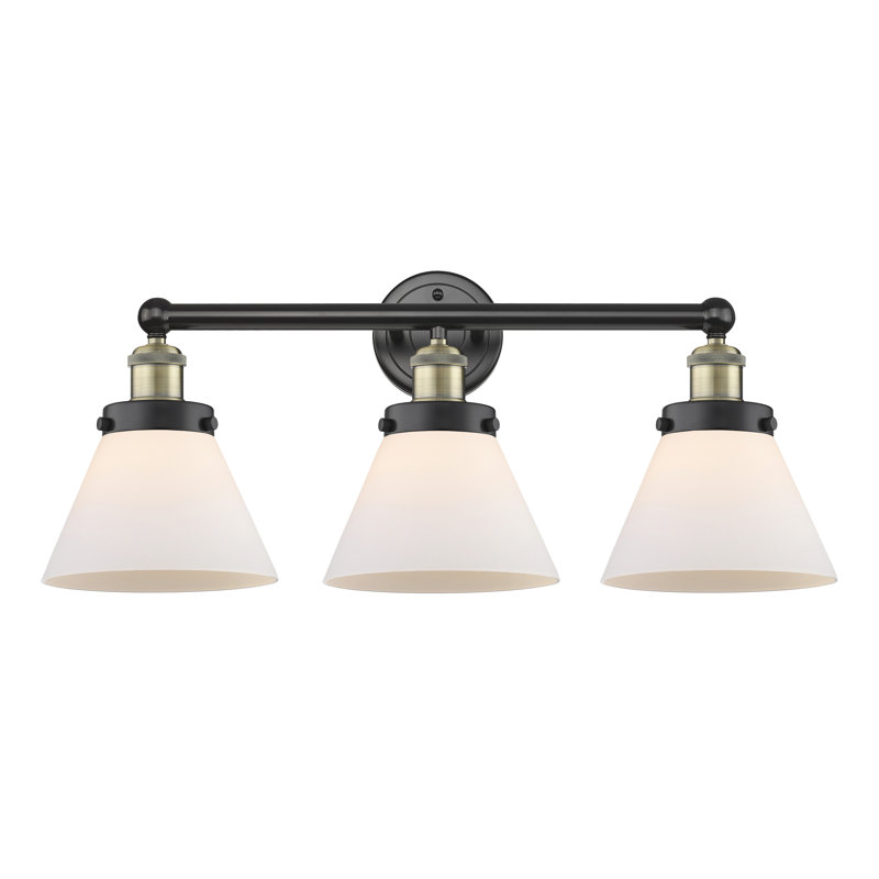 Éclairage pour meuble-lavabo à intensité variable 3 lumières Aritzy, Blanc mat, Laiton antique noir