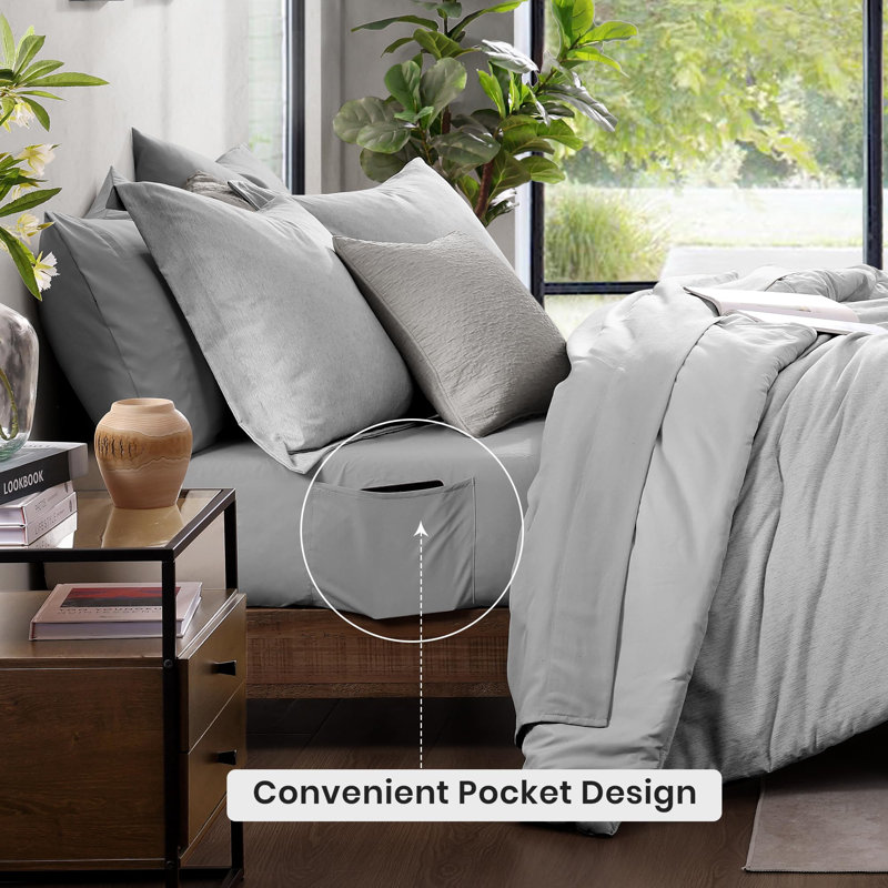 Cationic Comforter Set 7PC, Gray, Queen Comforter + 6 Additional Pieces