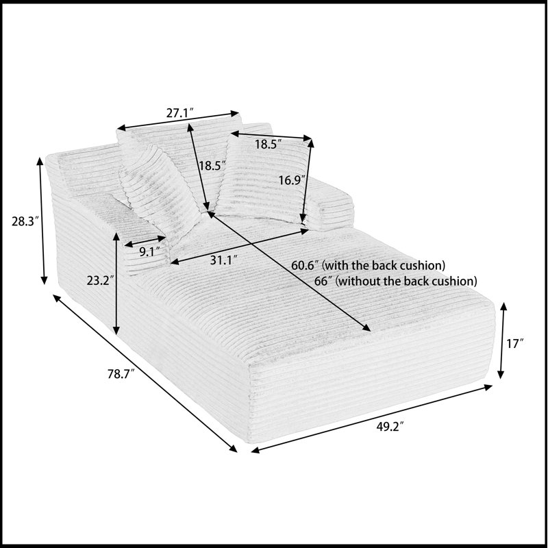 Chaise longue surdimensionnée pour l'intérieur, canapé rembourré en velours côtelé moderne, aucun assemblage requis, canapé-lit confortable pour le salon et le bureau