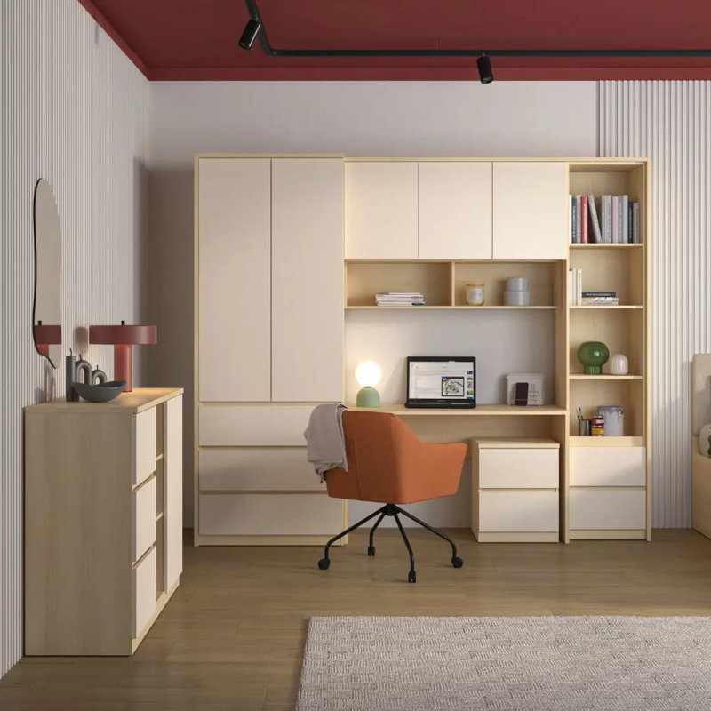 Tedmund 12 Floating Cabinet 168cm, Extra-Wide Wall Bedroom Cabinet with 4 Doors & Open Storage, Beige