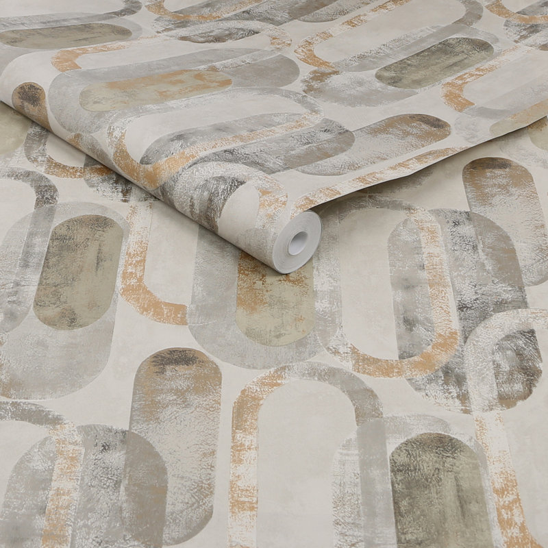 Sublime Geometric Vinyl Metallic Wallpaper Double Roll, Sand Gold