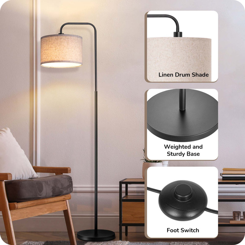 Ellingsworth 63'' Arched/Arc Floor Lamp with Dimmable Bulb and Remote Control, Black