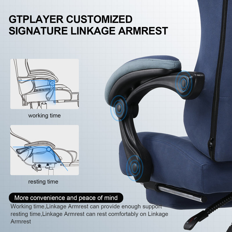 LUCKRACER GAMING CHAIR Adjustable Reclining Ergonomic Swiveling PC & Racing Game Chair with Footrest, Blue