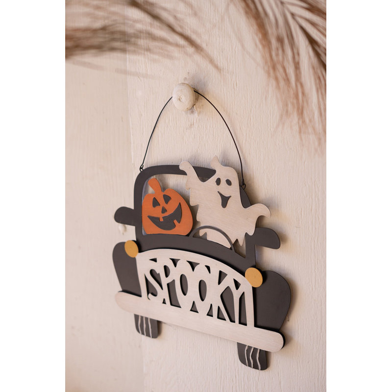 Panneau de porte Kalalou Halloween "Spooky" 14,37 "- décoration murale en métal peint à la main, ensemble de 2