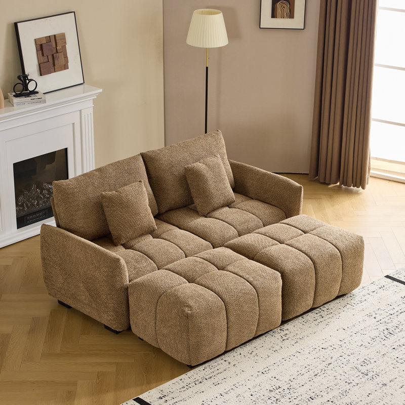 Voncile 92.91'' W Tufted Boucle Sleeper Sofa , Brown