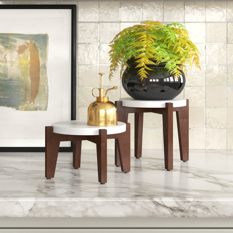 Durham Plant Stand - Set of 2, White/Walnut