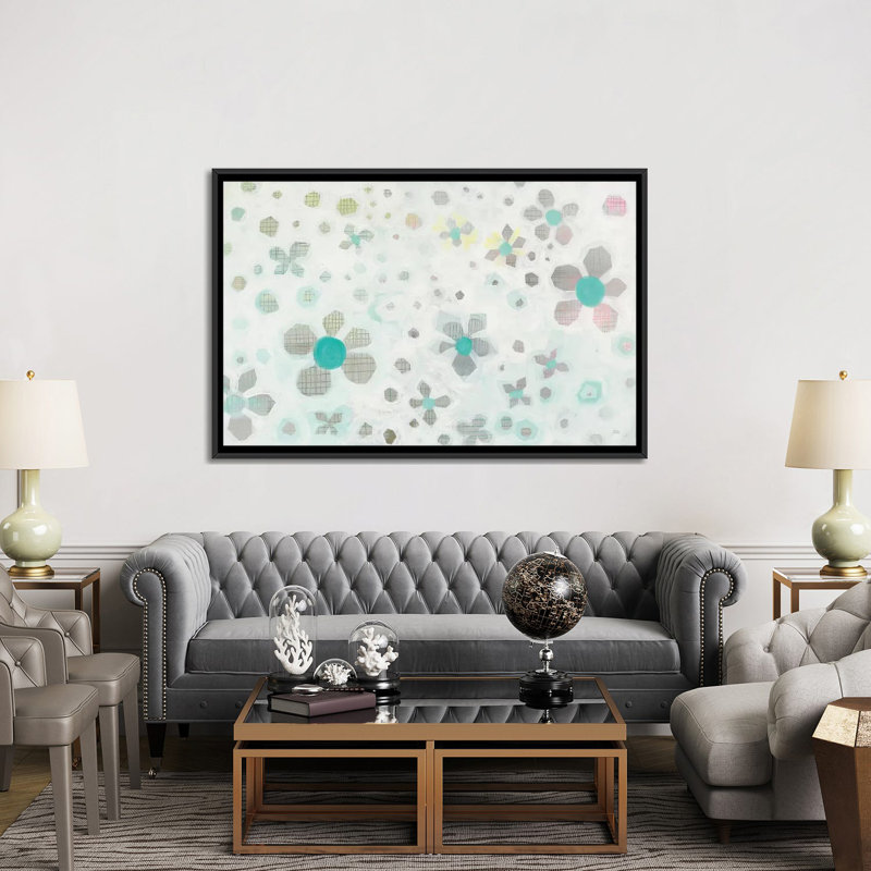 « graph fleuris », impression sur toile, H 18 po x l 26 po x P 1,5 po, Toile avec cadre noir, Pas de tapis