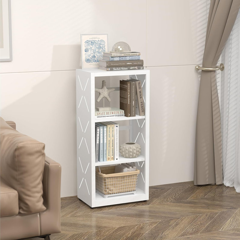 Metal Bookcase, Small Bookshelf with Adjustable Shelves, Narrow White Book Shelf, 3 Tier Bookshelf for Living Room, Home Office