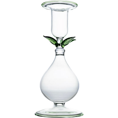 Bougeoir transparent La BoHeme, avec feuilles roses