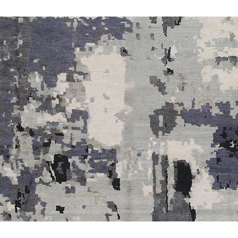 Tapis argent et gris anthracite noué à la main de haute qualité