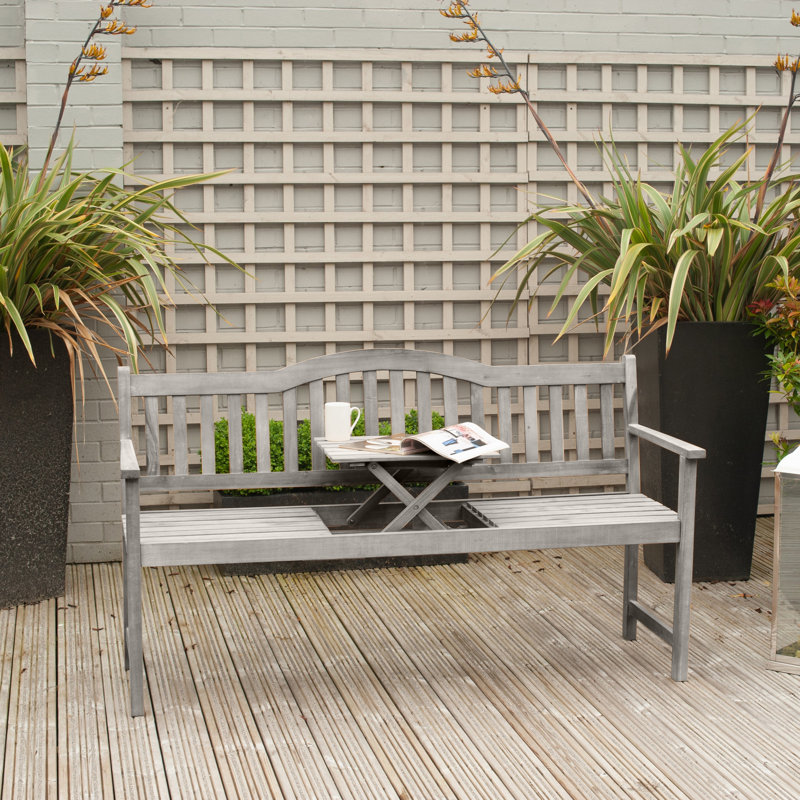 Aarna Solid Wood Acacia Outdoor Bench, Grey