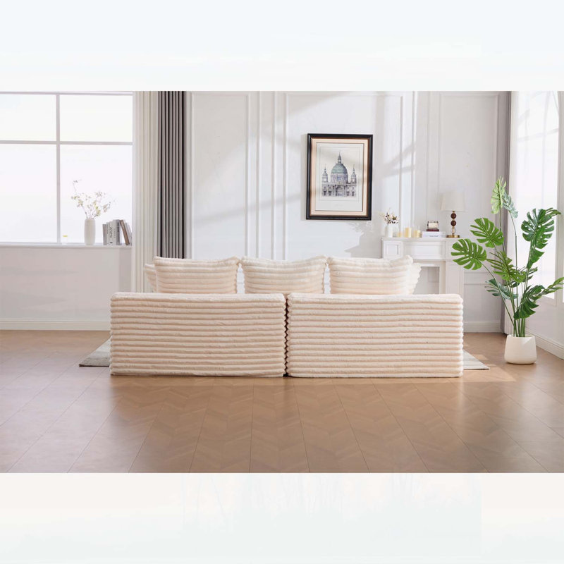 107.48 " Corduroy Sofa, Beige Corduroy, Beige