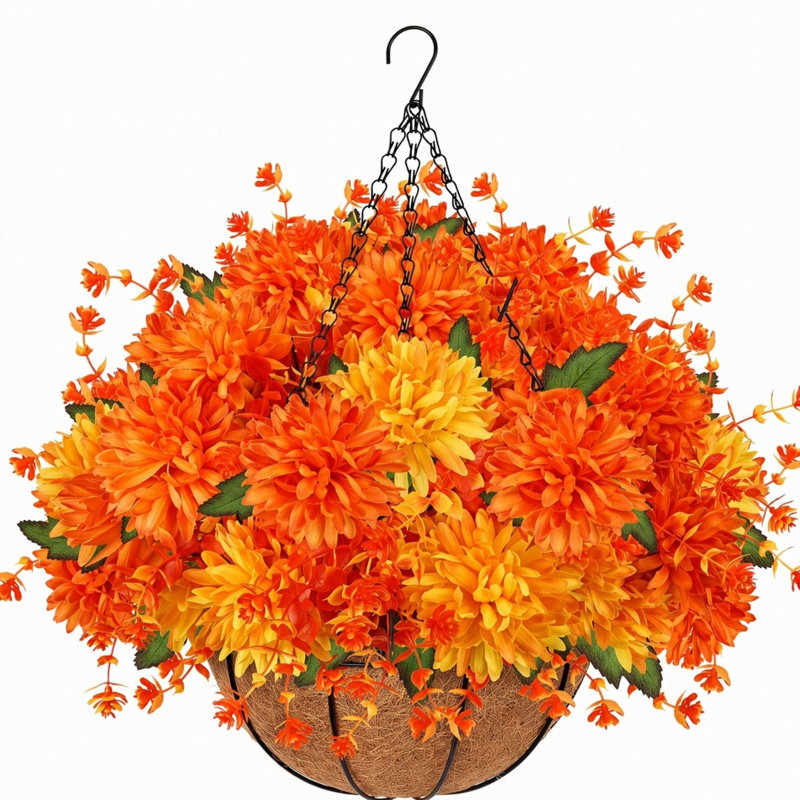 Panier suspendu à fleurs artificielles d'automne