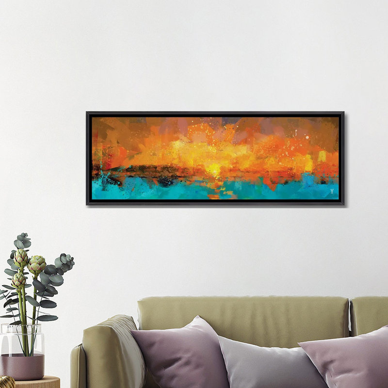 Orange Sunrise - reproduction d'art murale encadrée, H 16 po x l 48 po, Noir patiné, Reproduction encadrée sans passe-partout