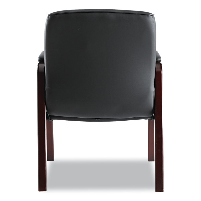 Madaris Black Bonded Leather Guest Chair with Mahogany Wood Trim