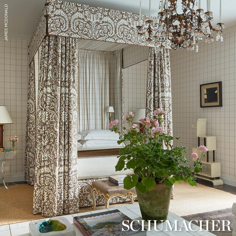 Schumacher X Veere Grenney Suffolk Damask Fabric, Brown