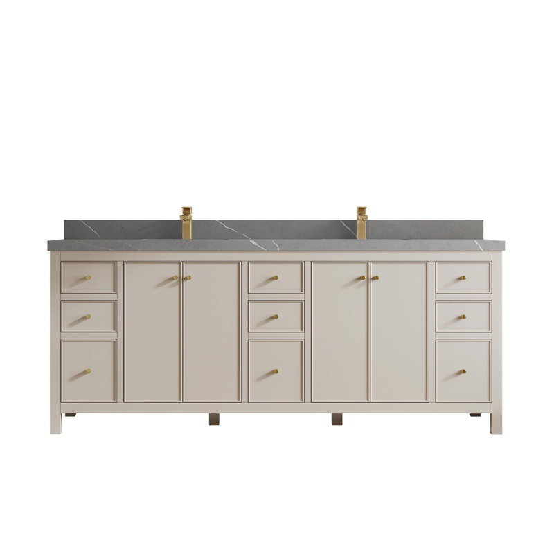Meuble-lavabo double 84 po avec comptoir en quartz Chicago