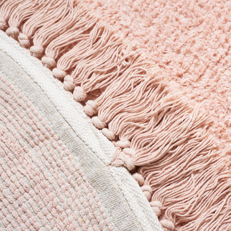 Hardrigg Handwoven Cotton Area Rug in Pink/Ivory, Round 8'