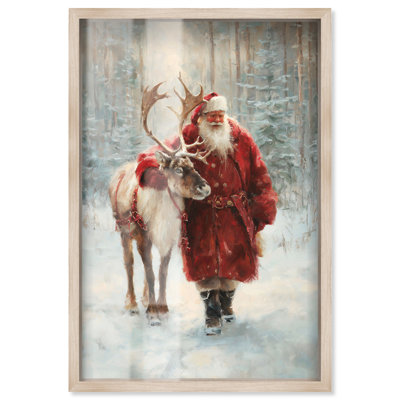 Décoration de Noël «Santa and His Reindeer Shadowbox» par Art Remedy, cadre noir, 11 x 16