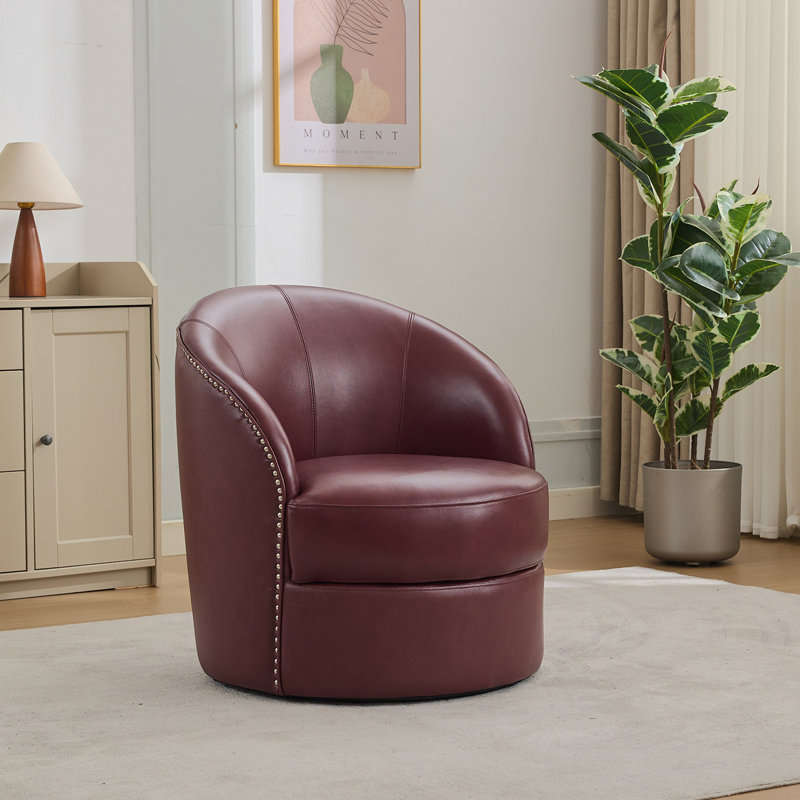 Fauteuil d'appoint pivotant en cuir rouge foncé foncé, pivotant à 360 ° et fauteuil Mid-Century moderne pour le salon / bureau