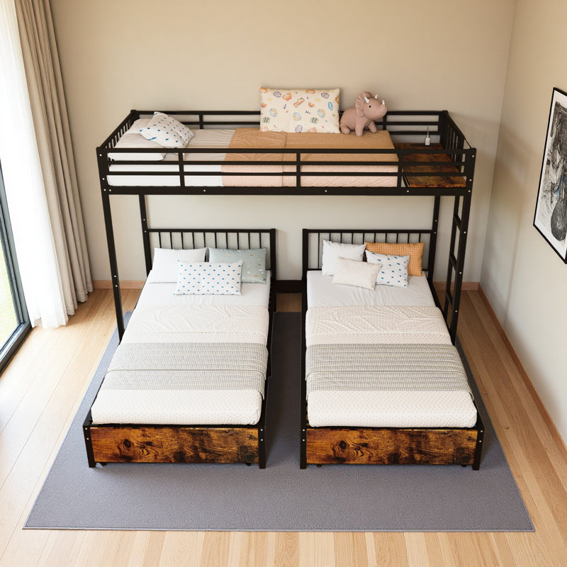 Triple lit superposé pour enfants, 3 lits superposés pour 3 personnes, lits superposés en métal, séparé en 3 lits simples, structure à réduction de bruit