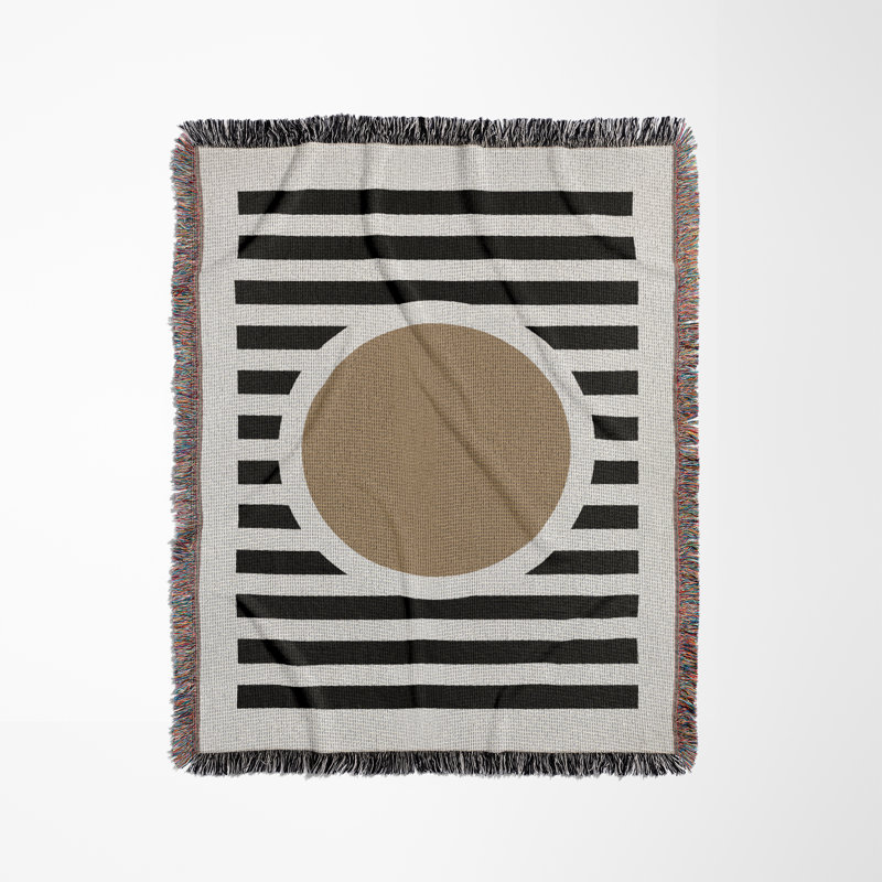 Jeté de lit rond en mélange de coton, L 80 po x l 60 po, Beige / noir / blanc cassé