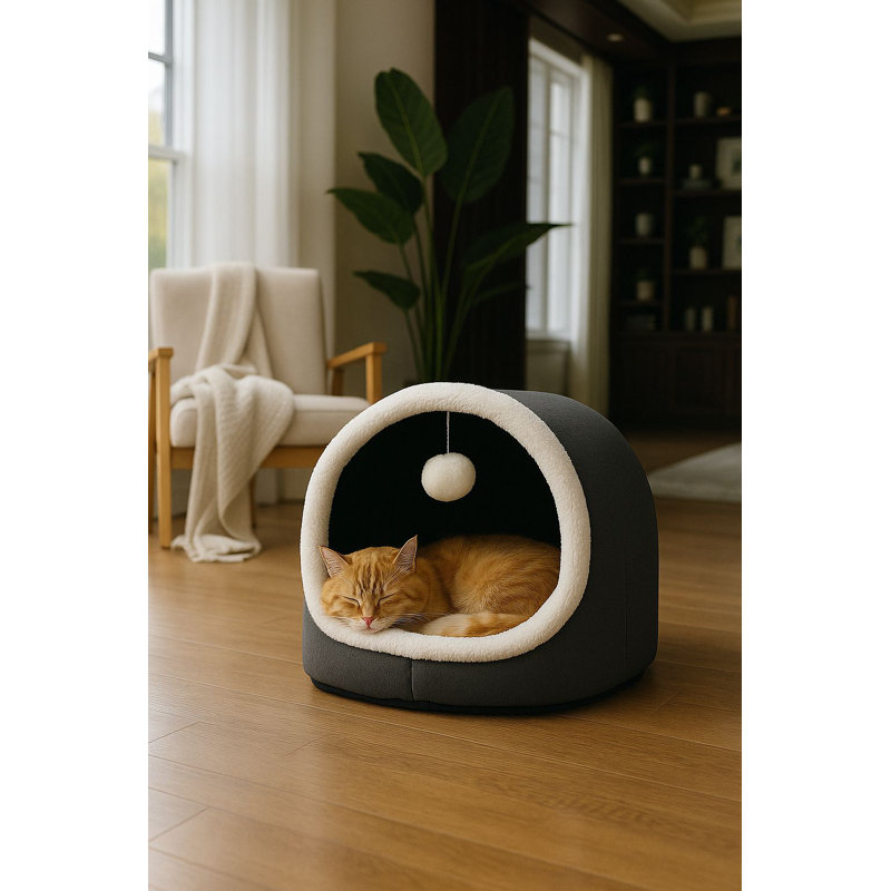 Premium Cat Bed, Anthracite Color, 15.7 x 13.8 x 13.8 Inches | 100% Polyester with Bead Fiber Fill | Machine Washable at 86°F | Cozy and Comfortable Design for Cats, Perfect for Home Decor and Pet Comfort