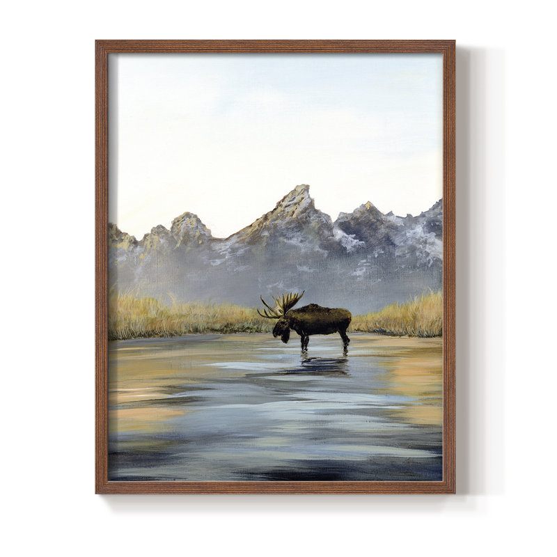 Moose Framed Print - Solid Wood, 14" H x 11" W, Brown