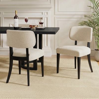 Ensemble de 6 chaises de salle à manger rembourrées confortables avec pieds en bois noir, chaises de cuisine de campagne avec dossier incurvé pour la salle à manger, beige