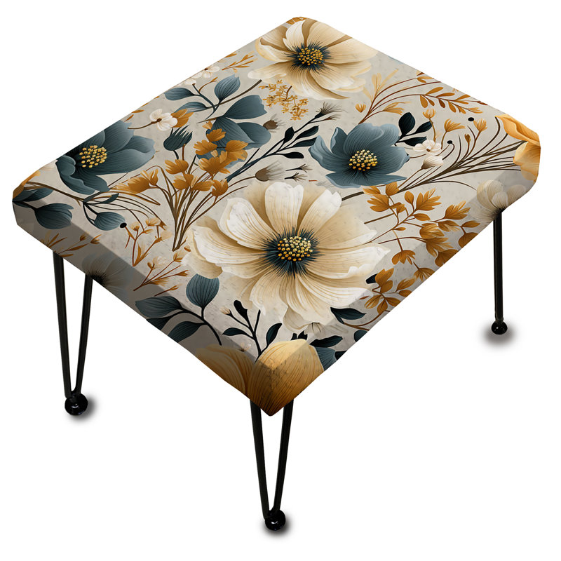 Beige Begonia Cottage Collage - Floral Rectangle Ottoman