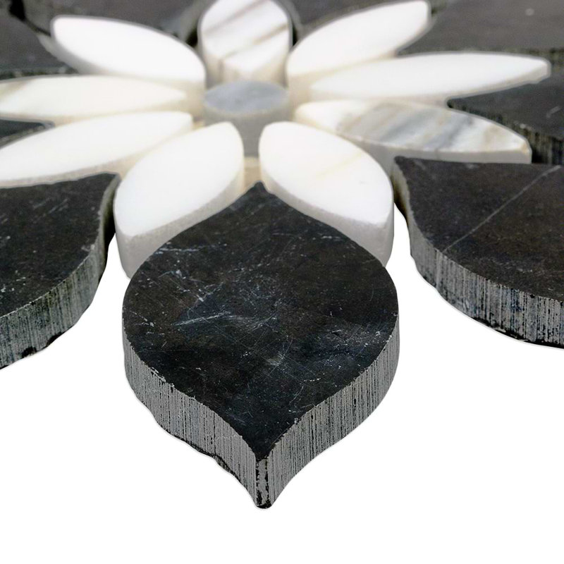 Thistle 12.4" X 14.13" Marble Waterjet Mosaic Tile (1.21 Sq. Ft. / Sheet), Gray; White; Black