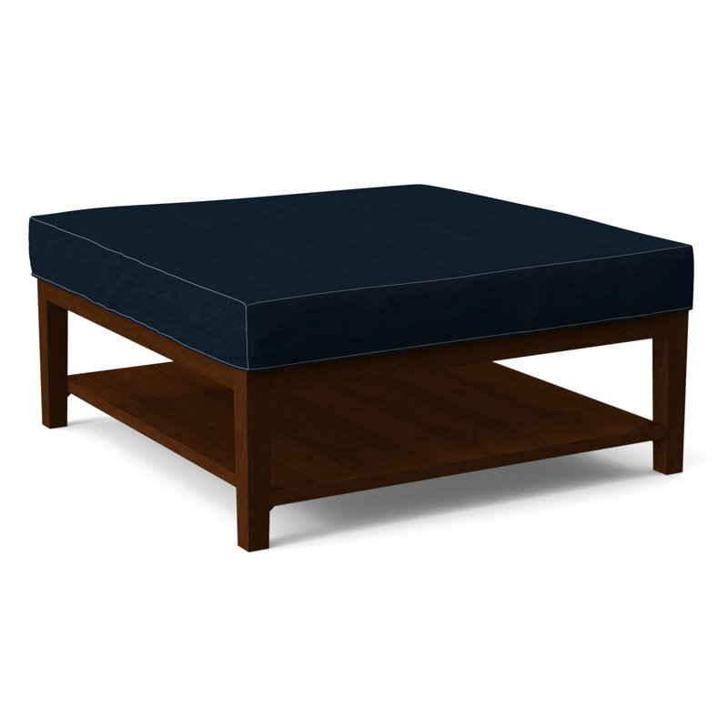 Hammond Square Ottoman, Coffee Finish, White Performance Fabric; 0851-94
