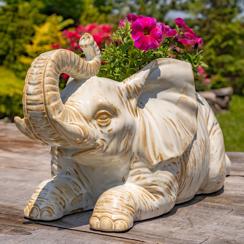 20 po Pot à fleurs en céramique peint à la main - Éléphant