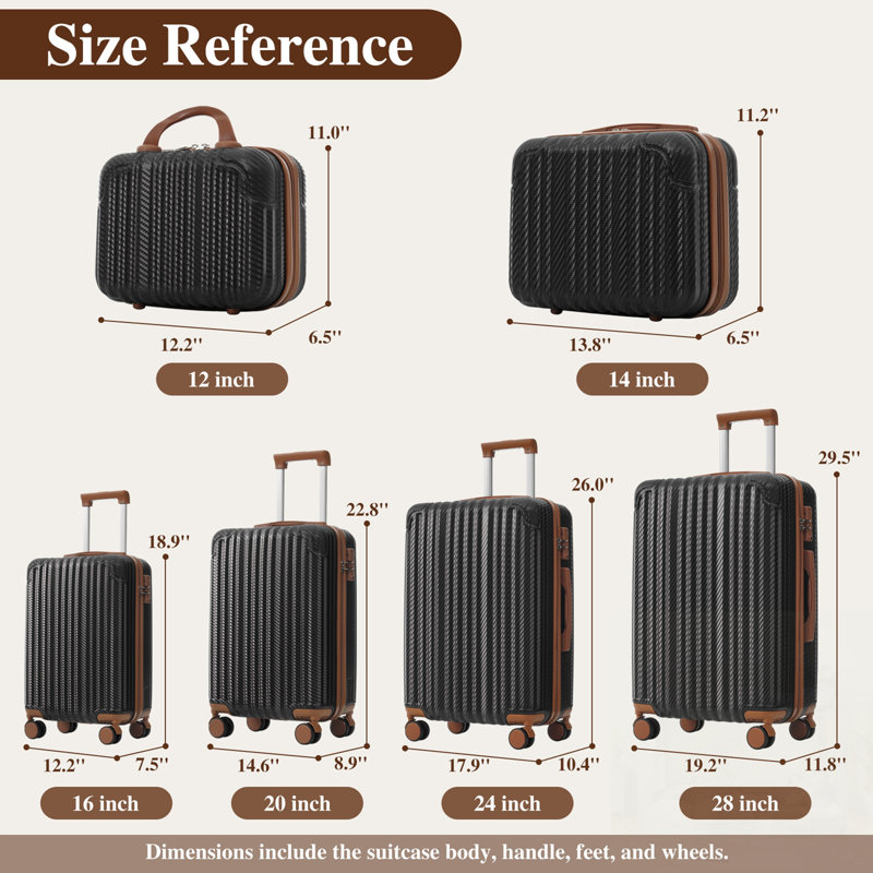 Ensemble 6 pièces de bagage avec coque en plastique ABS durable, roulettes, verrou TSA et crochets latéraux pour un transport facile