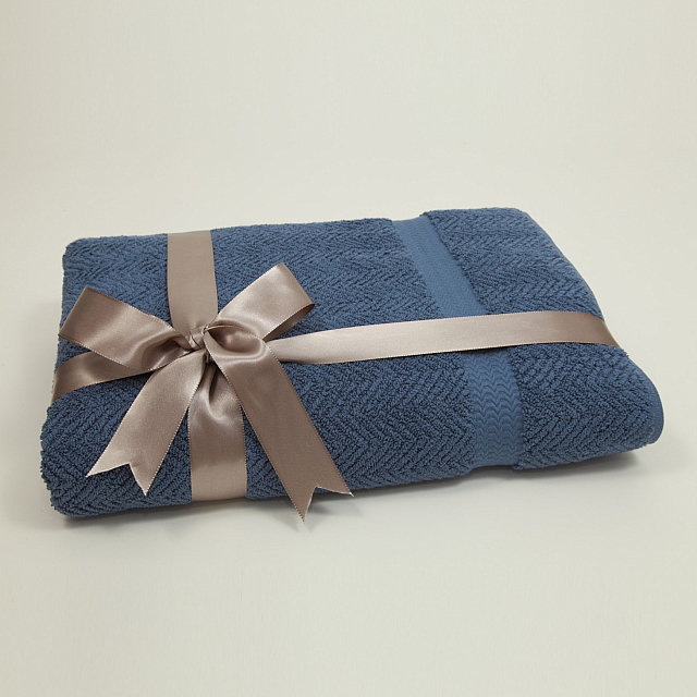 Herringbone Turkish Cotton Super Plush Bath Sheet, Midnight Blue