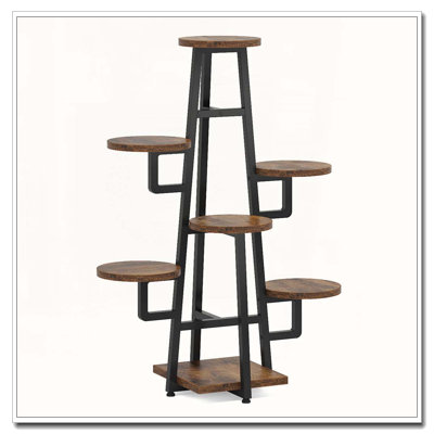 43.30" Tall 7-Tier White & Brown Corner Multiple Plants Shelf For Living Room, Balcony & Garden