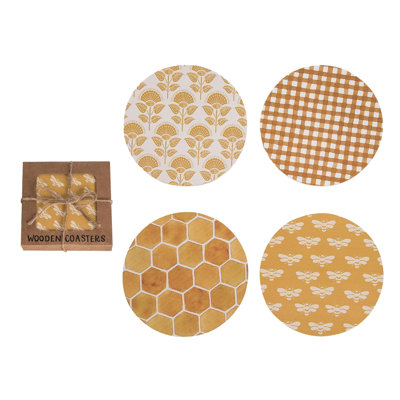  Ensemble de 4 sous-verres en bois avec abeilles