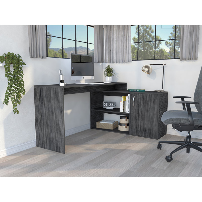Axis 60" Grey L Shape Computer Desk, Smoky Oak