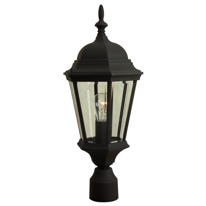 Textured Matte Black Outdoor Post Light with Glass Panels