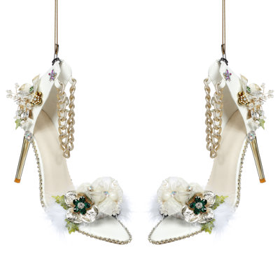 White Shoe, With Gold Chain Ornament - 3 X 8 Inches Set Of 2