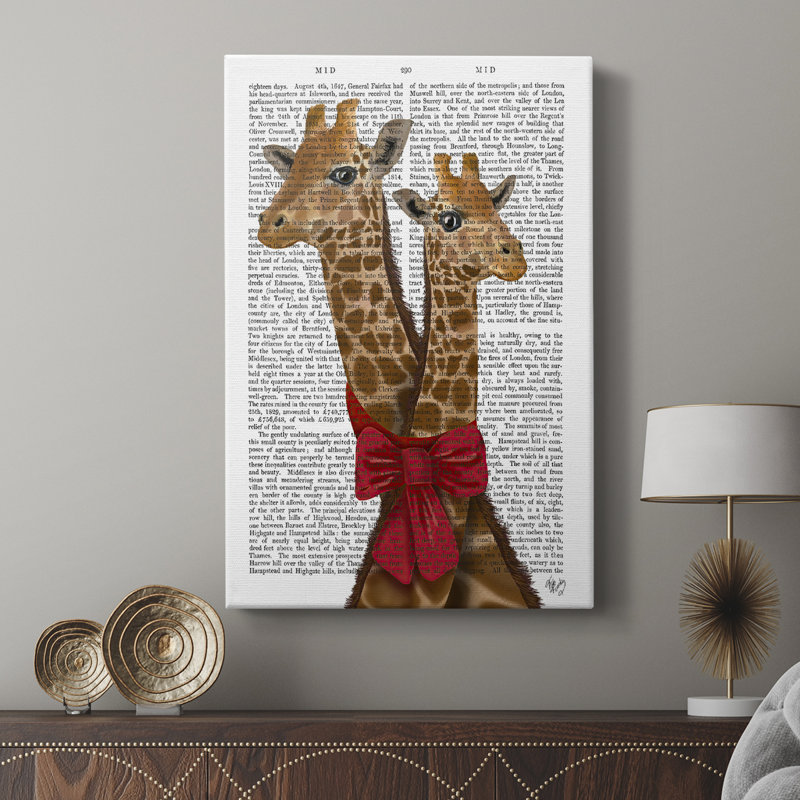 Giraffes and Bow -Custom Wrapped Gallery Cavas