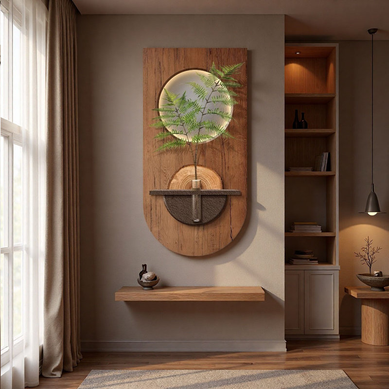 Feng Shui ancien, plante verte, éclairage à DEL, H 62,99 po x l 31,5 po x P 0,47 po
