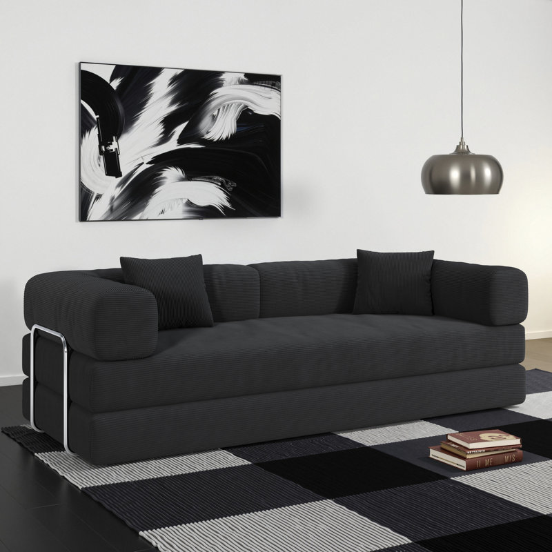Lit modulaire convertible de 78,8 pouces, gris à 4 places, déverrouillages en forme de N, amovible, trois blocs de pouding à haute résistance en tissu froissé double lavable, accoudoir de type L