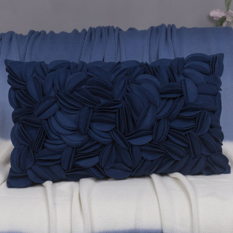 Housse de coussin brodée, Bleu marine - Laine, Rectangle H 12 po x l 20 po