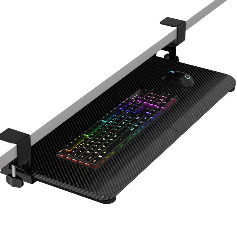Keyboard Tray Under Desk, Clamp-On Tray Slide-Out Drawer, Black Carbon Fiber
