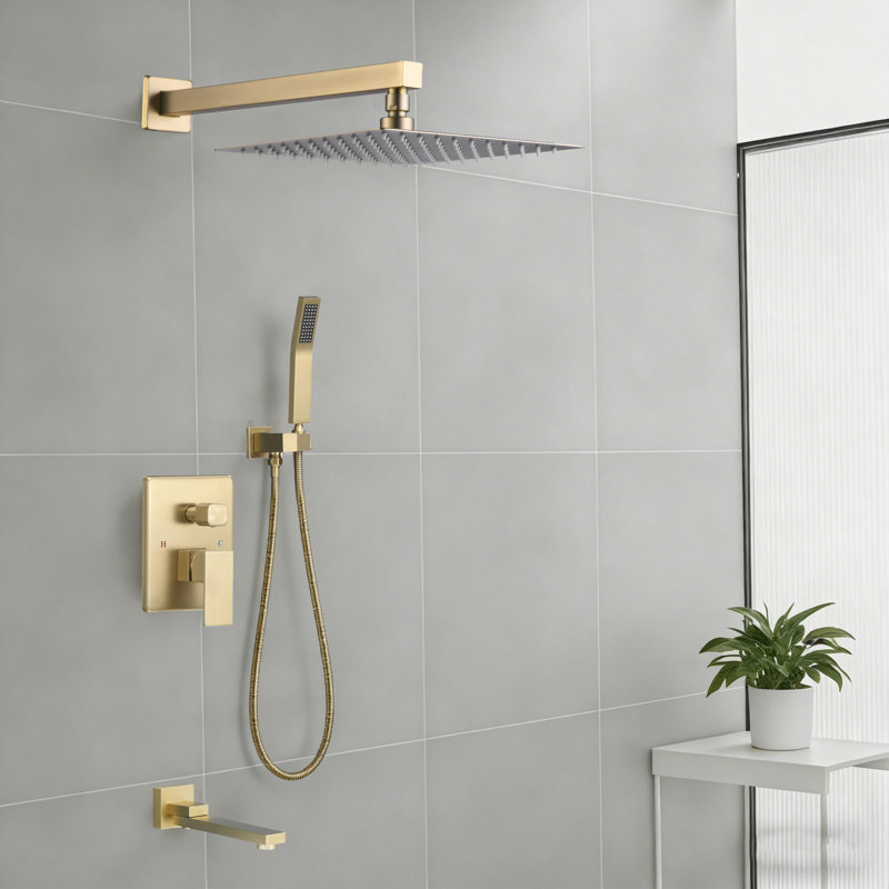 Swiveling Wall Mount Tub Filler Faucet With Handheld Shower, Brushed Gold