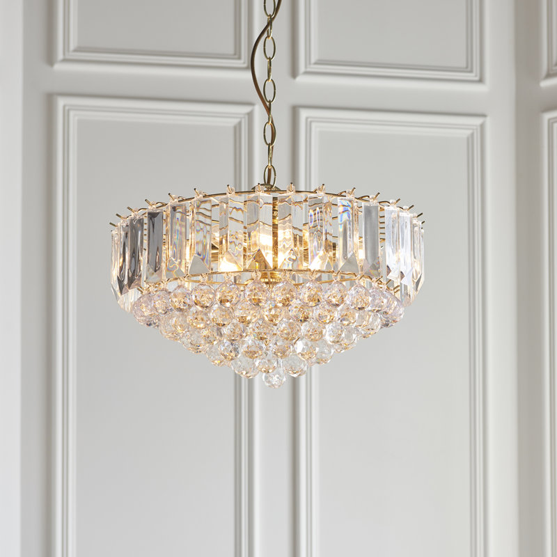 Kacey Crystal Chandelier, Bright Brass Plate, 6, 42cm H x 45 cm W x 45 cm D