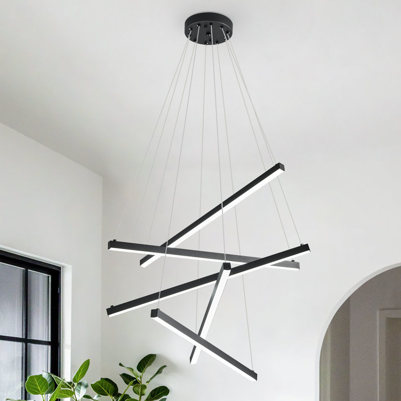 Luminaire suspendu à DEL noir à haut plafond avec lustre moderne à intensité variable pour salon, salle à manger, vestibule, chambre à coucher