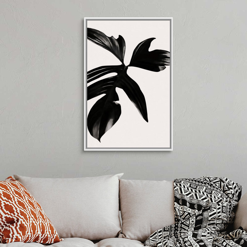 «Black Leaf», art mural sur toile, Toile avec cadre blanc, H 38 po x l 26 po