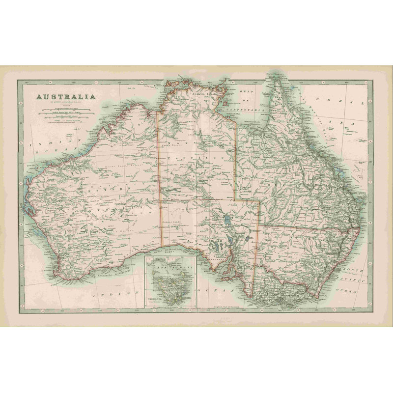Carte de l'Australie par Johnston, H 8 po x l 12 po